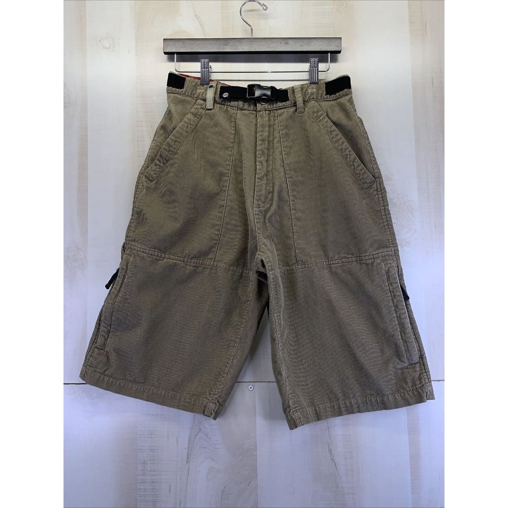VINTAGE Mountain Dew Tan Corduroy Cargo Long Shorts Belted Mens Size 31-6499